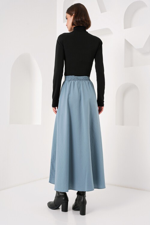 Merterium Kadın Cep Detaylı Uzun Etek 8024 - İndigo