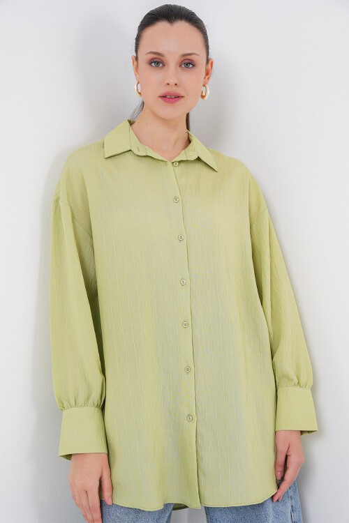 Merterium Kadın Çizgili Uzun Gömlek Tunik 5963 - E.Yeşil