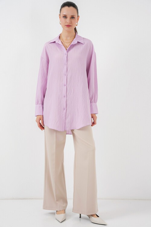 Merterium Kadın Çizgili Uzun Gömlek Tunik 5963 - Lila