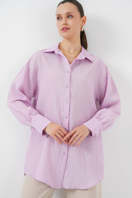 Merterium Kadın Çizgili Uzun Gömlek Tunik 5963 - Lila