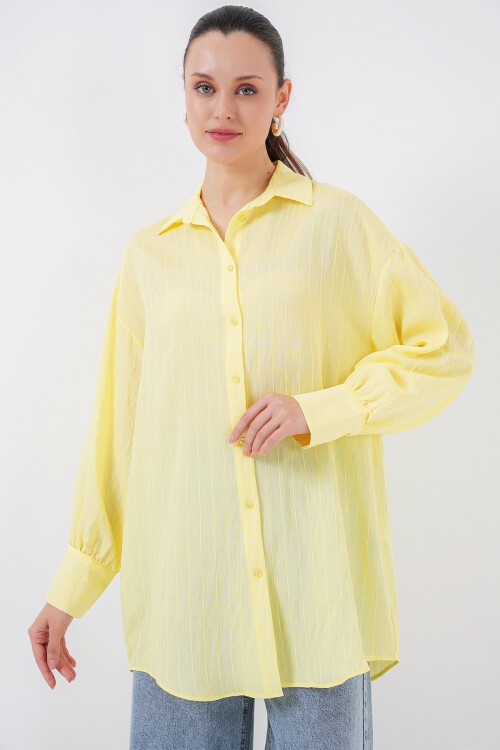 Merterium Kadın Çizgili Uzun Gömlek Tunik 5963 - Sarı