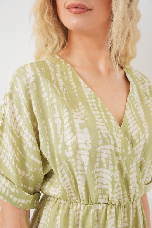 Kadın Desenli Kısa Kol Elbise 2569 - E.Yeşil