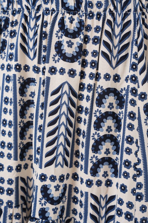 Kadın Desenli Uzun Etek 8053 - Krem