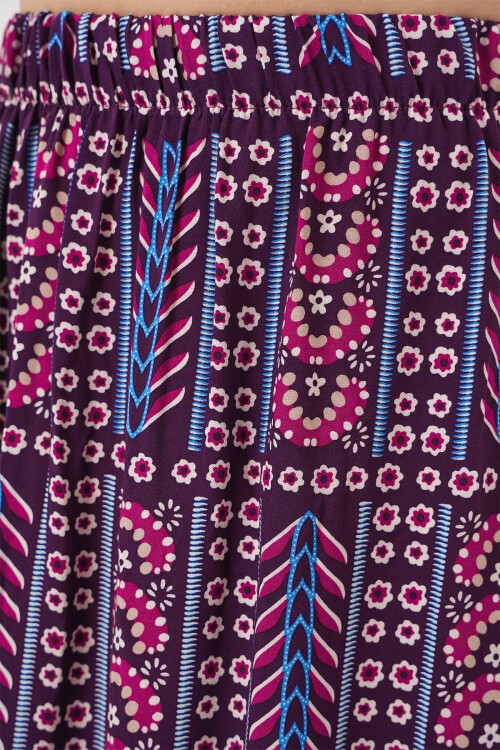 Kadın Desenli Uzun Etek 8053 - Mor