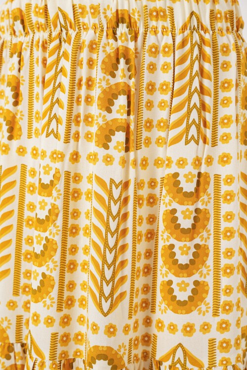 Kadın Desenli Uzun Etek 8053 - Sarı