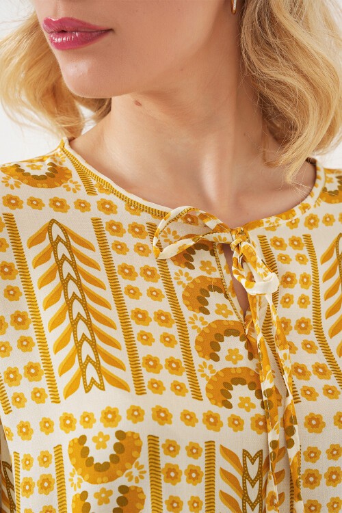 Kadın Desenli Uzun Kol Bluz 970 - Sarı