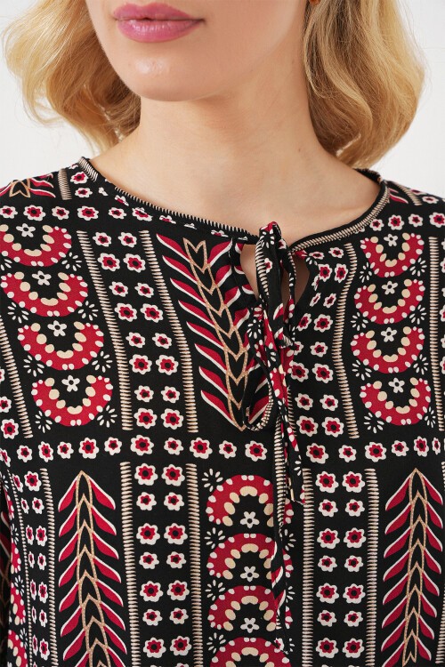 Kadın Desenli Uzun Kol Bluz 970 - Siyah