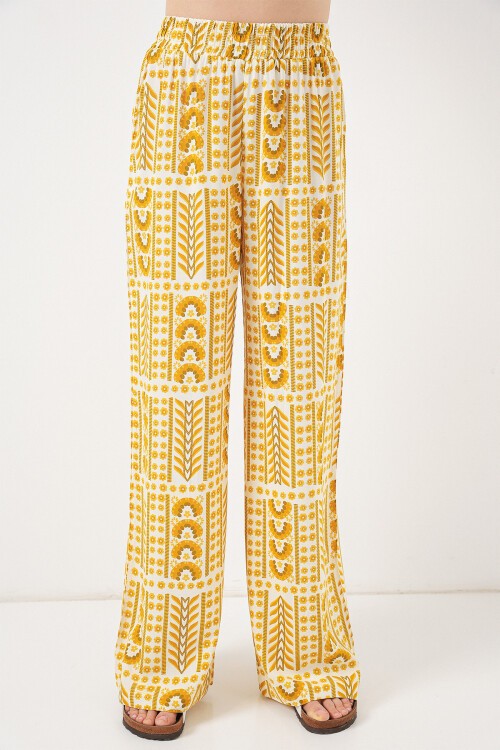 Kadın Desenli Viskon Pantolon 6749 - Sarı