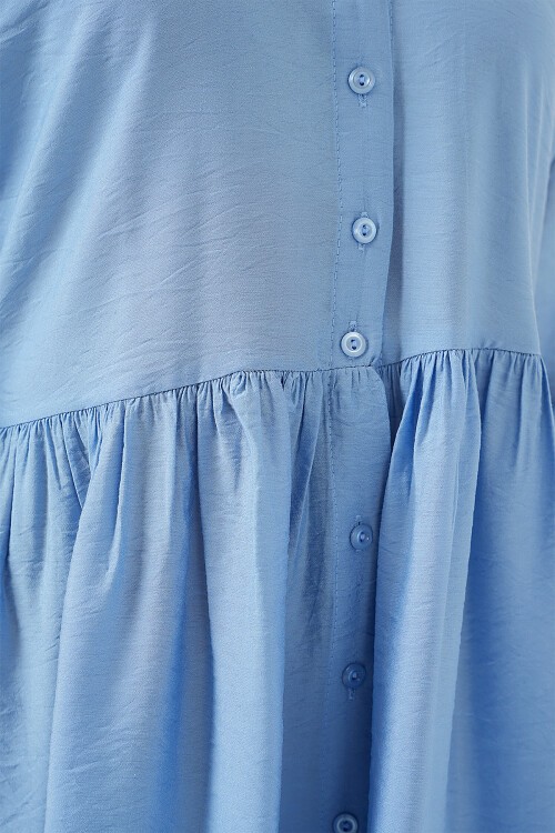 Merterium Kadın Düğmeli Kısa Kol Elbise 2559 - İndigo