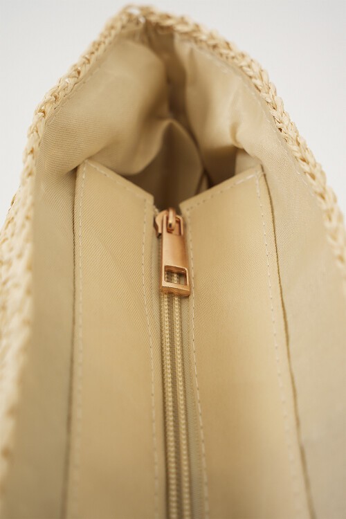 Merterium Kadın Fermuarlı Hasır Çanta 010189 - Bej