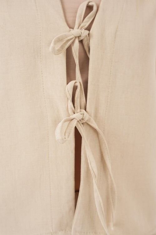 Kadın Keten Görünümlü Sıfır Kol İkili Takım 6746 - Bej