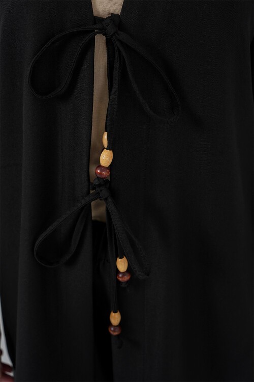 Merterium Kadın Keten Kimono İkili Takım 6727 - Siyah