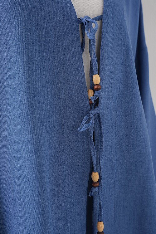 Merterium Kadın Keten Kimono Pantolon İkili Takım 1003 - İndigo