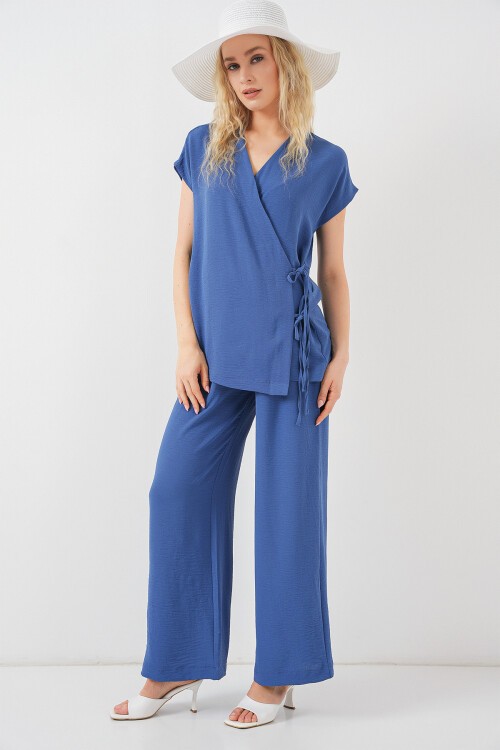 Kadın Kısa Kol Bağcıklı Ayrobin İkili Takım 6741 - İndigo