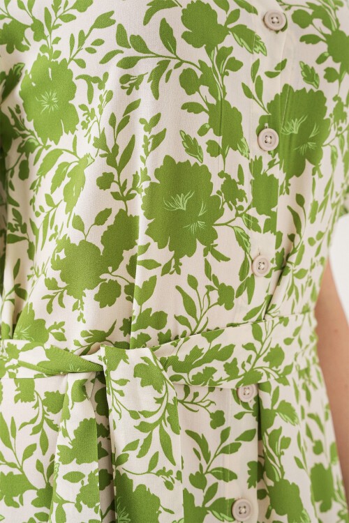 Kadın Kısa Kol Desenli Elbise 2560 - E.Yeşil