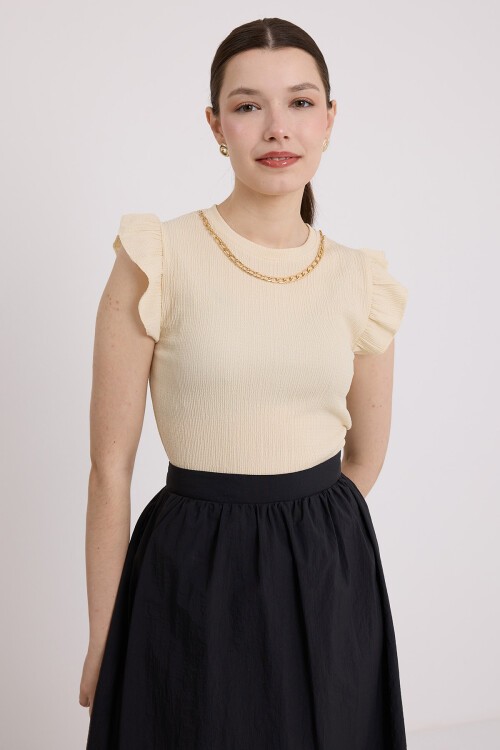 Merterium Kadın Krem Örme Bluz 0430