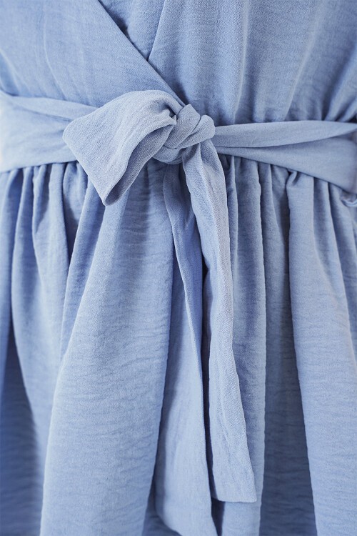 Merterium Kadın Kruvaze Yaka Kolsuz Bluz 966 - Mavi