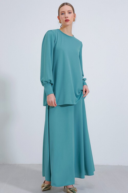 Merterium Kadın Mint Örme Etek Tunik Alt Üst Takım 8014