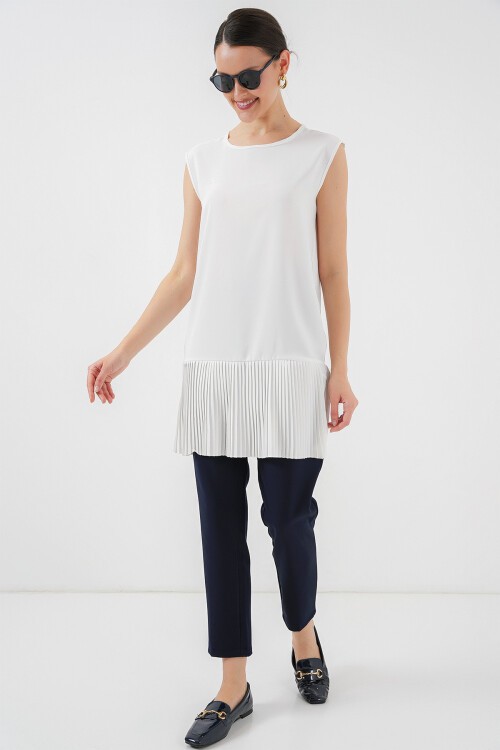 Merterium Kadın Piliseli Kolsuz İçlik 2493 - Beyaz