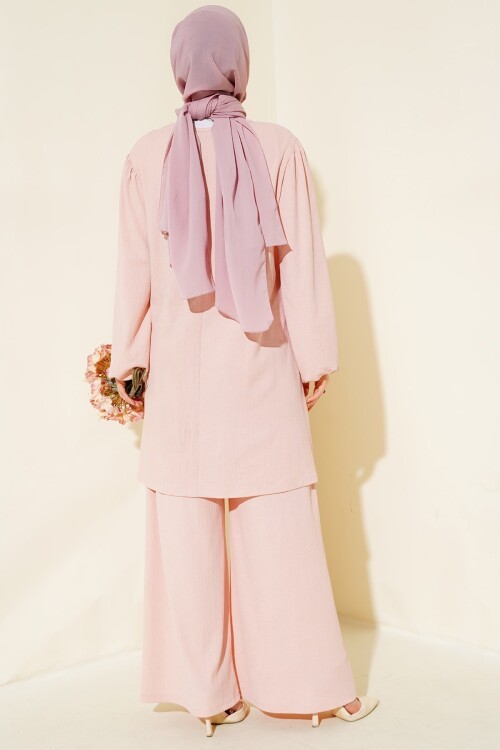 Merterium Kadın Pudra Tunik Pantolon Alt Üst Takım 6663