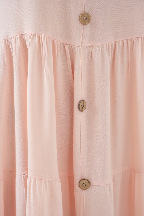 Merterium Kadın Sıfır Kol Düğmeli Kısa Elbise 2571 - Pudra