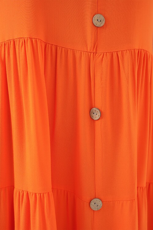 Merterium Kadın Sıfır Kol Düğmeli Kısa Elbise 2571 - Turuncu
