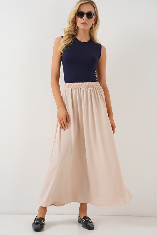 Merterium Kadın Uzun Ayrobin Etek 8050 - Bej