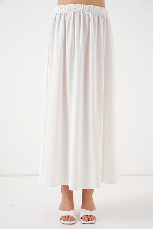 Merterium Kadın Uzun Ayrobin Etek 8050 - Beyaz