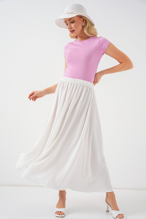 Merterium Kadın Uzun Ayrobin Etek 8050 - Beyaz