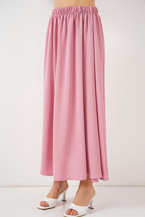 Merterium Kadın Uzun Ayrobin Etek 8050 - Pudra