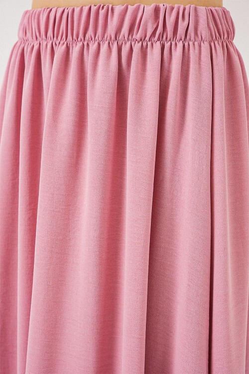 Merterium Kadın Uzun Ayrobin Etek 8050 - Pudra