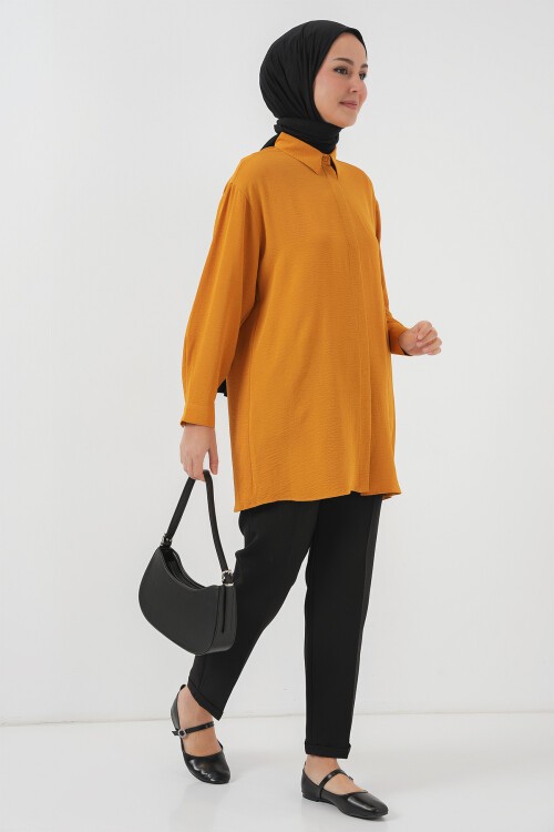Merterium Kadın Uzun Gömlek Tunik 5945 - Hardal