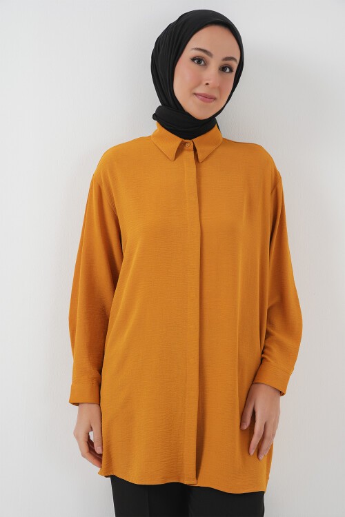 Merterium Kadın Uzun Gömlek Tunik 5945 - Hardal