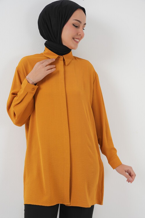 Merterium Kadın Uzun Gömlek Tunik 5945 - Hardal