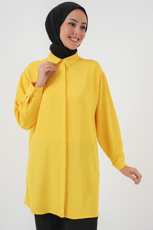Merterium Kadın Uzun Gömlek Tunik 5945 - Sarı
