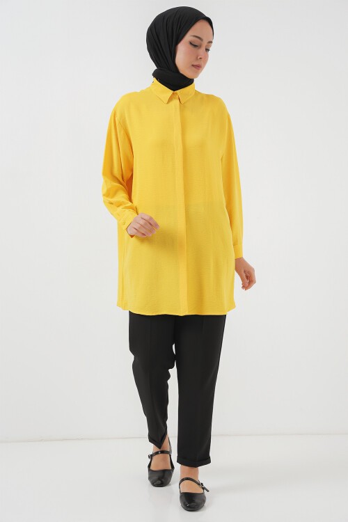 Merterium Kadın Uzun Gömlek Tunik 5945 - Sarı