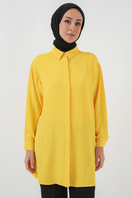 Merterium Kadın Uzun Gömlek Tunik 5945 - Sarı