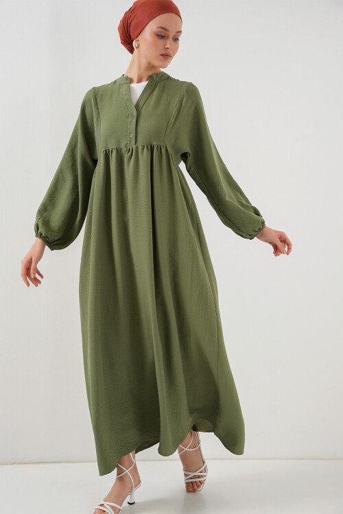 Merterium Kadın Uzun Tesettür Elbise 2525 - Haki