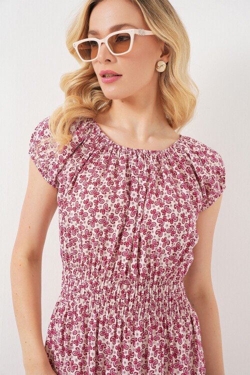 Kadın Yakası Büzgü Detaylı Elbise 2544 - Kırmızı