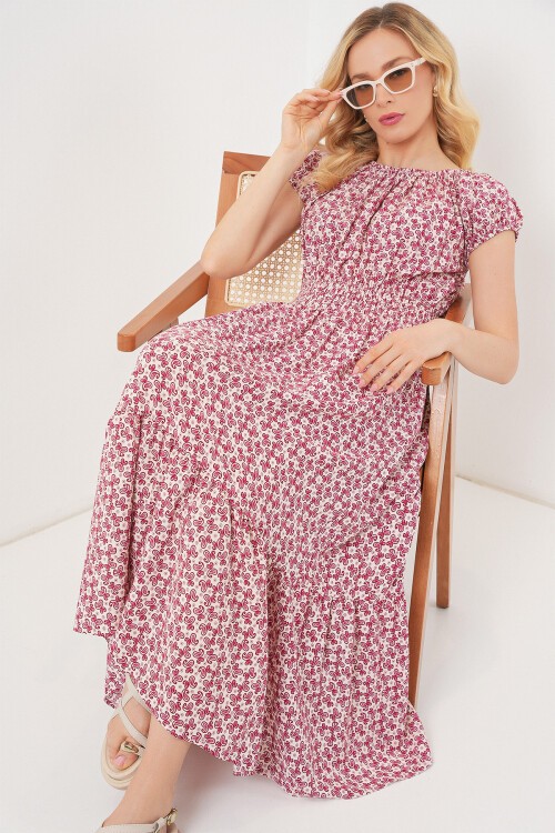 Kadın Yakası Büzgü Detaylı Elbise 2544 - Kırmızı