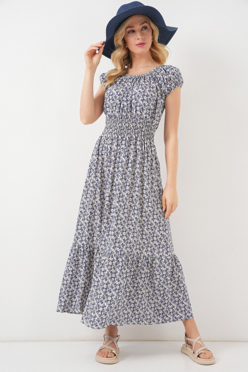 Kadın Yakası Büzgü Detaylı Elbise 2544 - Lacivert