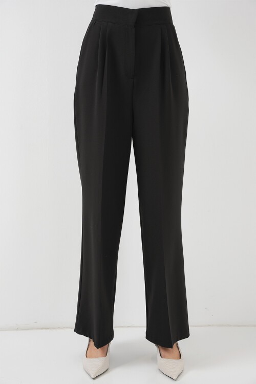 Merterium Kadın Yüksek Bel Bol Kumaş Pantolon 6697 - Siyah