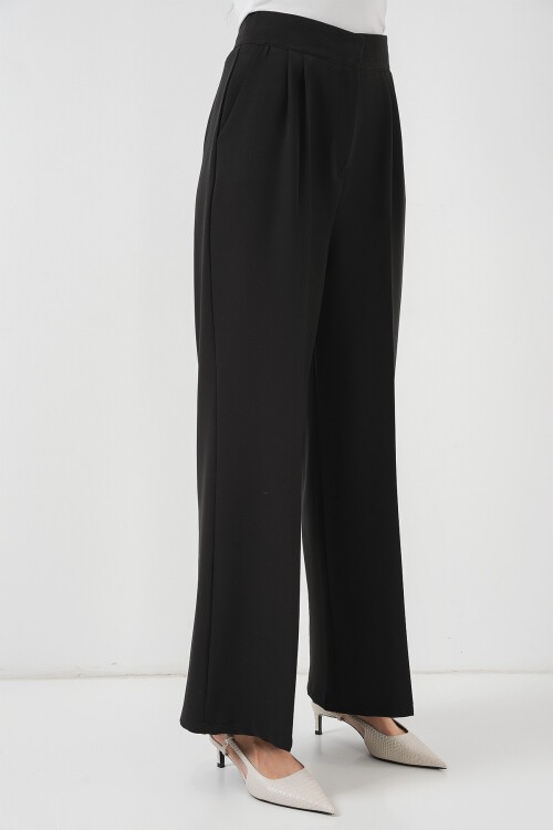 Merterium Kadın Yüksek Bel Bol Kumaş Pantolon 6697 - Siyah