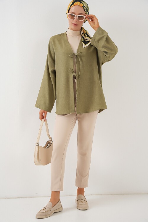 Merterium Keten Tesettür Kimono 5968 - Çağla