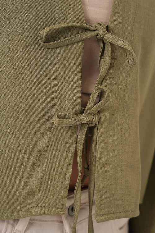 Merterium Önü Bağlamalı Keten Kimono 960 - Çağla