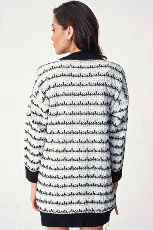 10298 Tüvil Görünümlü Triko Hırka - Beyaz