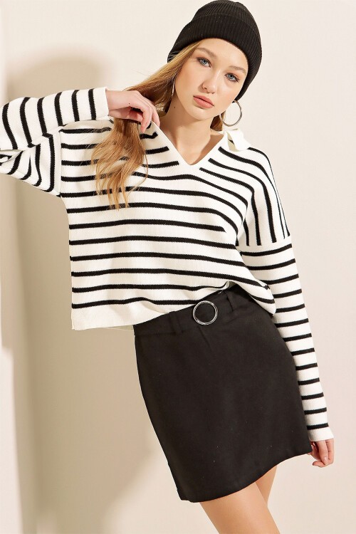 15767 Polo Yaka Triko Kazak - Beyaz