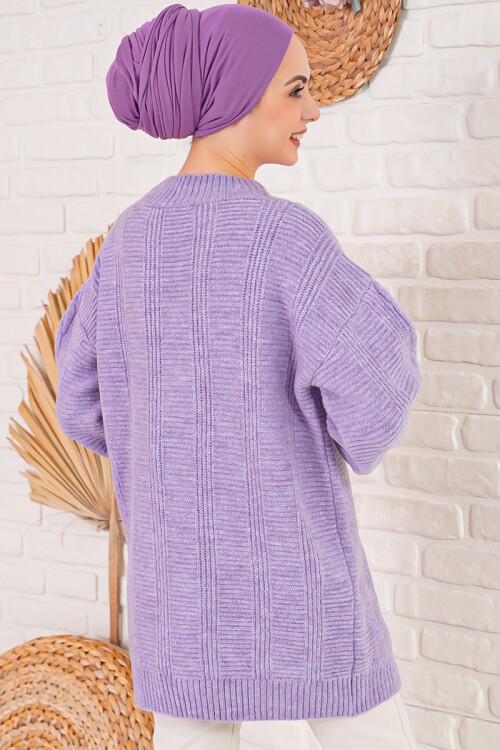15768 Tesettür Triko Hırka - Lila