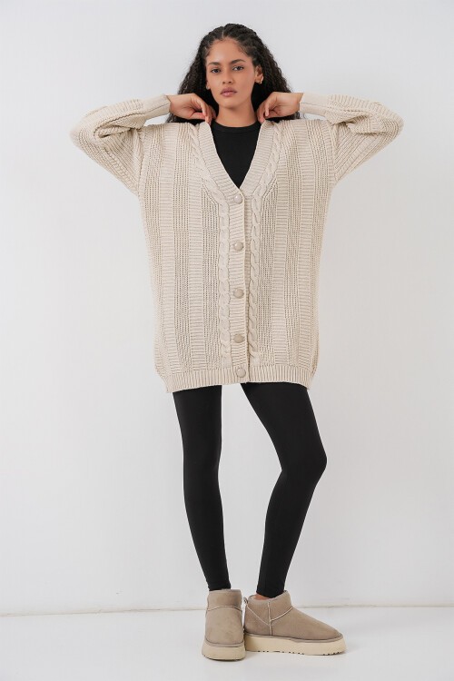 15768 Tesettür Triko Hırka - M. Krem