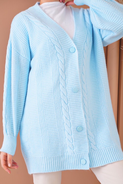 15768 Tesettür Triko Hırka - Mavi